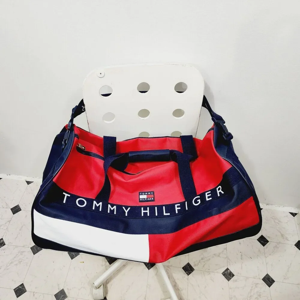Vintage Tommy Hilfiger Duffle Bag Spell out Flag Large 24” Streetstyle 90s Y2K